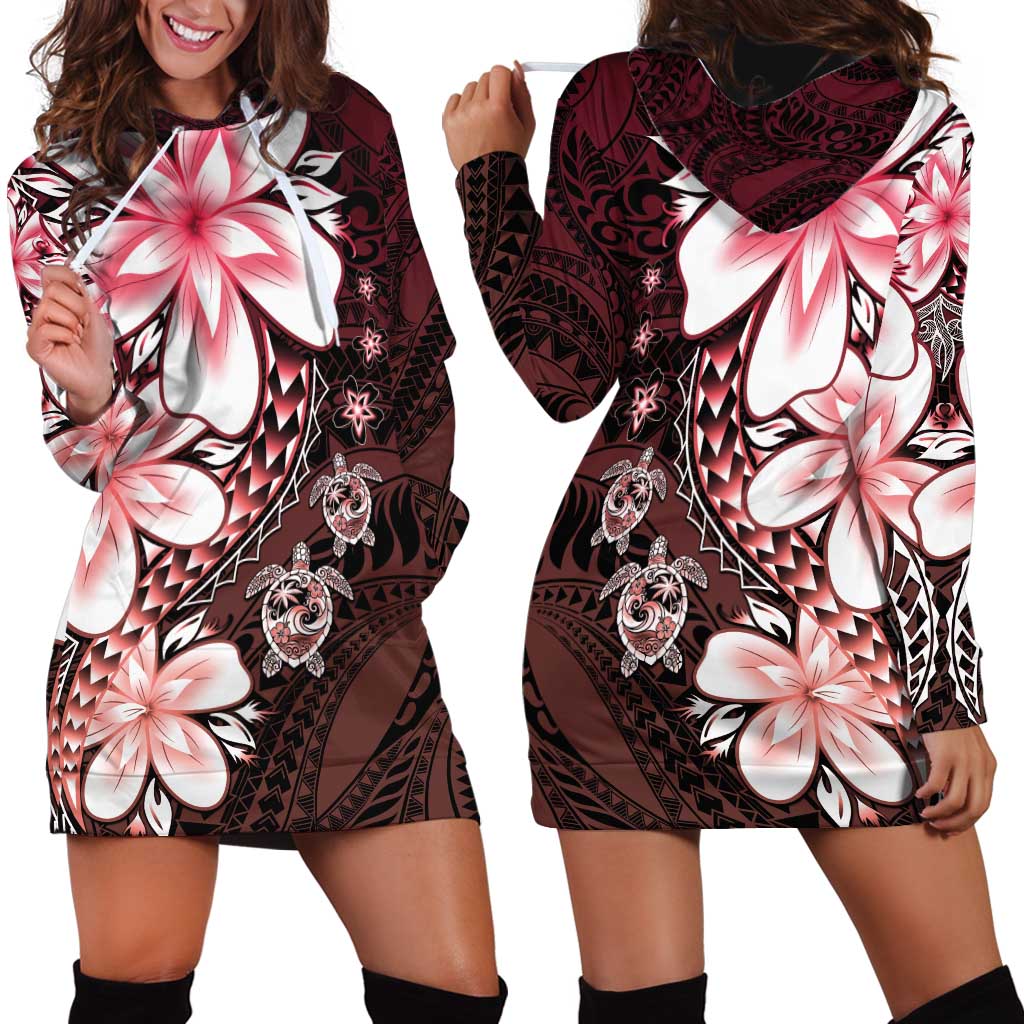 Polynesia Romantic Valentine Hoodie Dress Sea Turtle Couple With Red Gradient Plumeria LT05 - Polynesian Pride