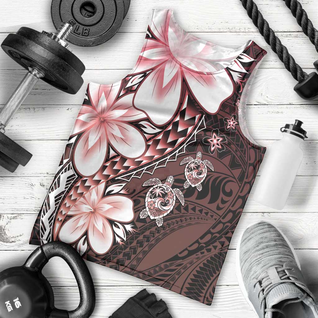 Polynesia Romantic Valentine Men Tank Top Sea Turtle Couple With Red Gradient Plumeria