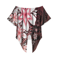 Polynesia Romantic Valentine Off Shoulder Wrap Waist Top Sea Turtle Couple With Red Gradient Plumeria LT05 Red - Polynesian Pride