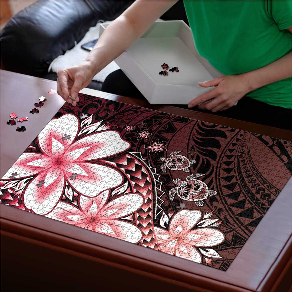 Polynesia Romantic Valentine Puzzle Sea Turtle Couple With Red Gradient Plumeria