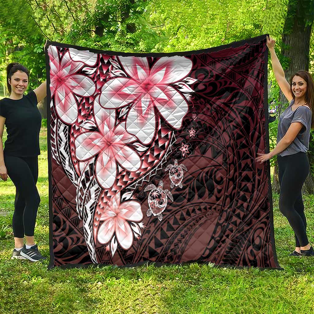 Polynesia Romantic Valentine Quilt Sea Turtle Couple With Red Gradient Plumeria