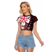 Polynesia Romantic Valentine Raglan Cropped T Shirt Sea Turtle Couple With Red Gradient Plumeria