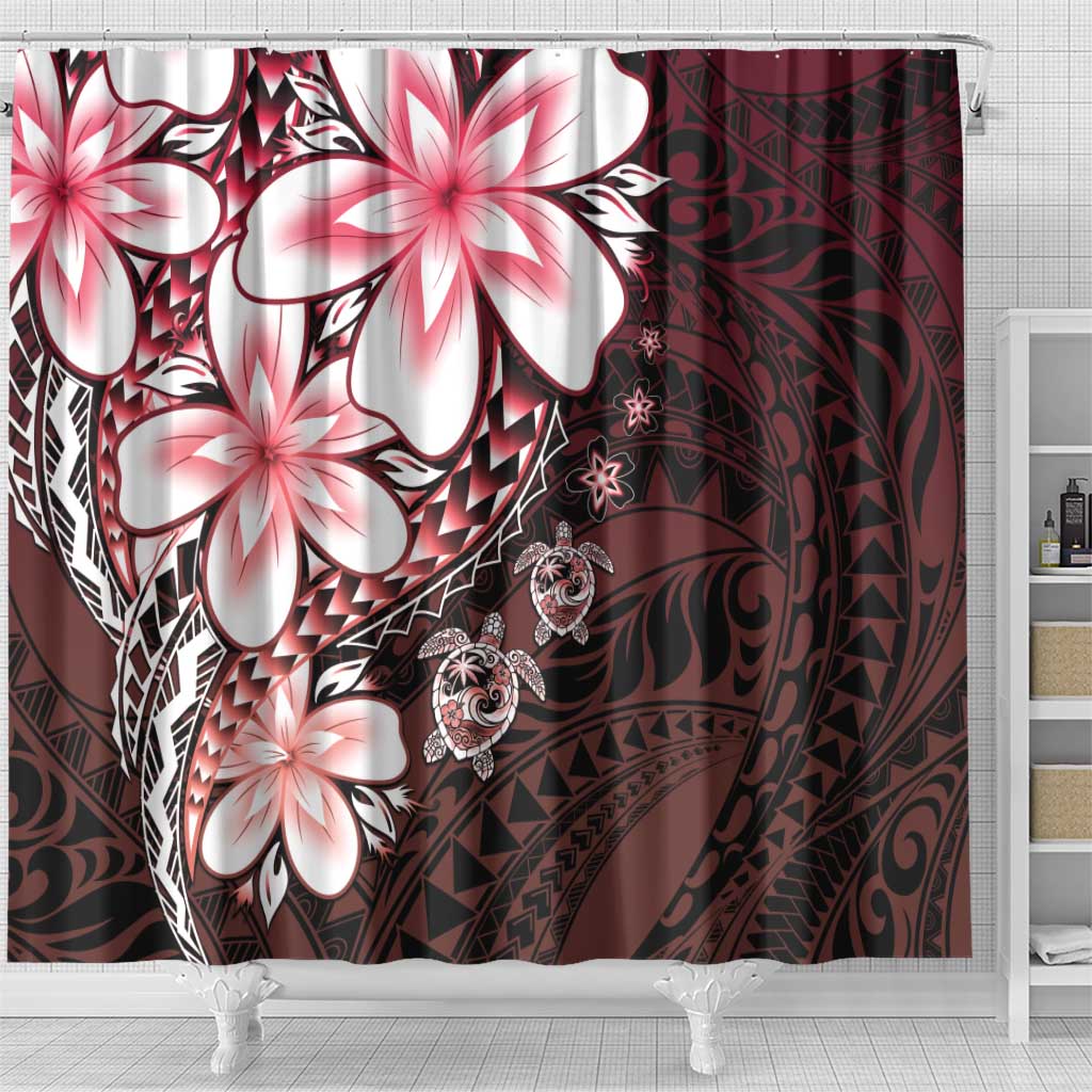 Polynesia Romantic Valentine Shower Curtain Sea Turtle Couple With Red Gradient Plumeria