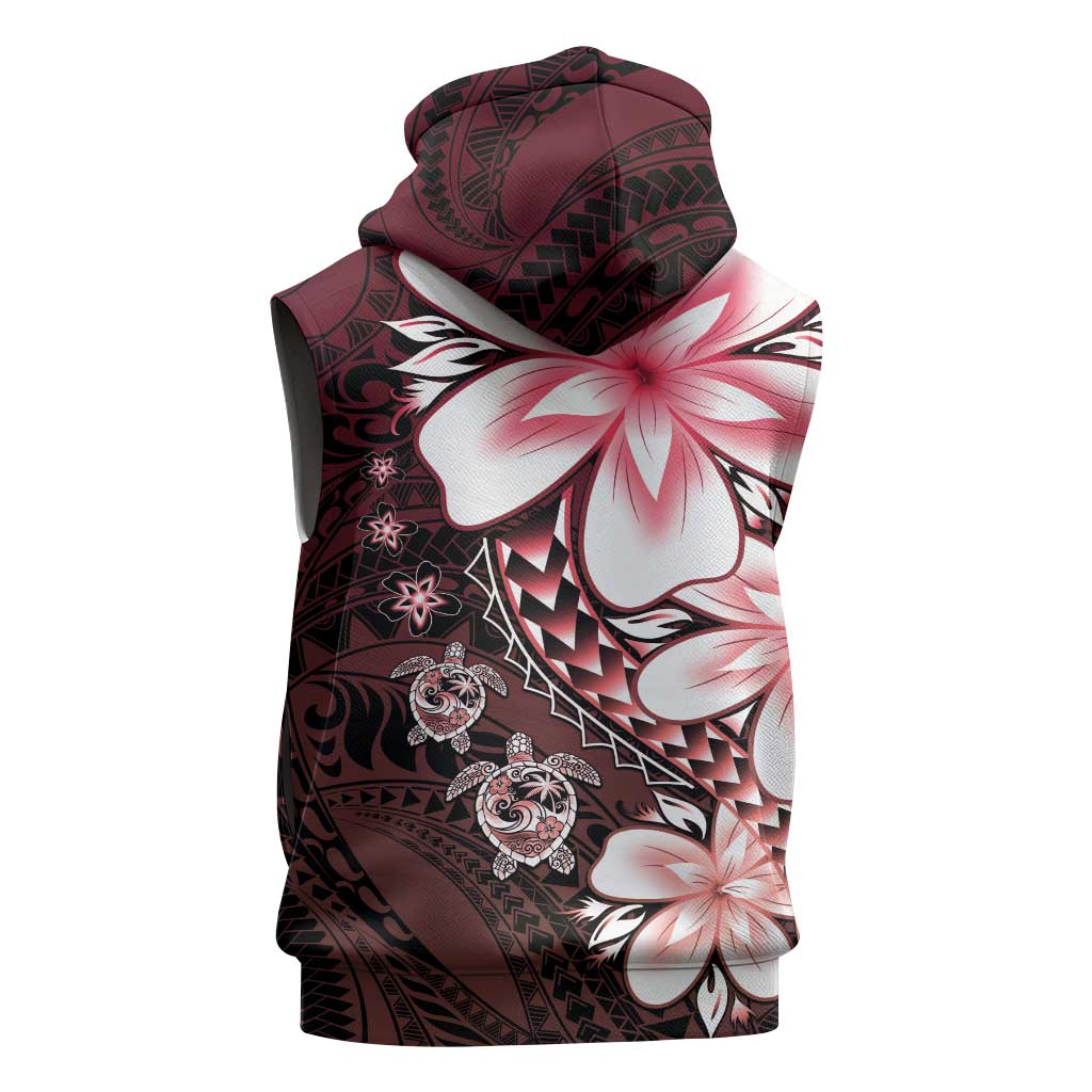 Polynesia Romantic Valentine Sleeveless Hoodie Sea Turtle Couple With Red Gradient Plumeria