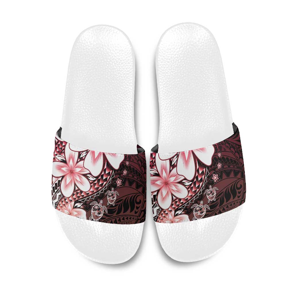 Polynesia Romantic Valentine Slide Sandals Sea Turtle Couple With Red Gradient Plumeria