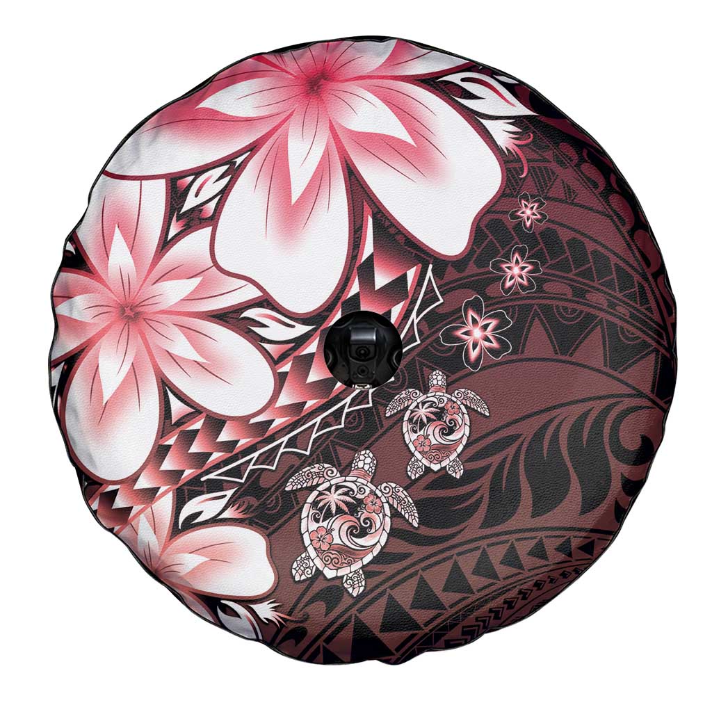 Polynesia Romantic Valentine Spare Tire Cover Sea Turtle Couple With Red Gradient Plumeria