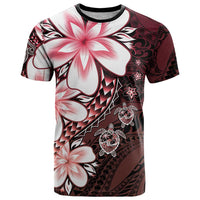 Polynesia Romantic Valentine T Shirt Sea Turtle Couple With Red Gradient Plumeria LT05 Red - Polynesian Pride
