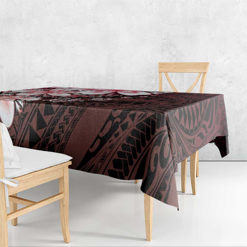 Polynesia Romantic Valentine Tablecloth Sea Turtle Couple With Red Gradient Plumeria
