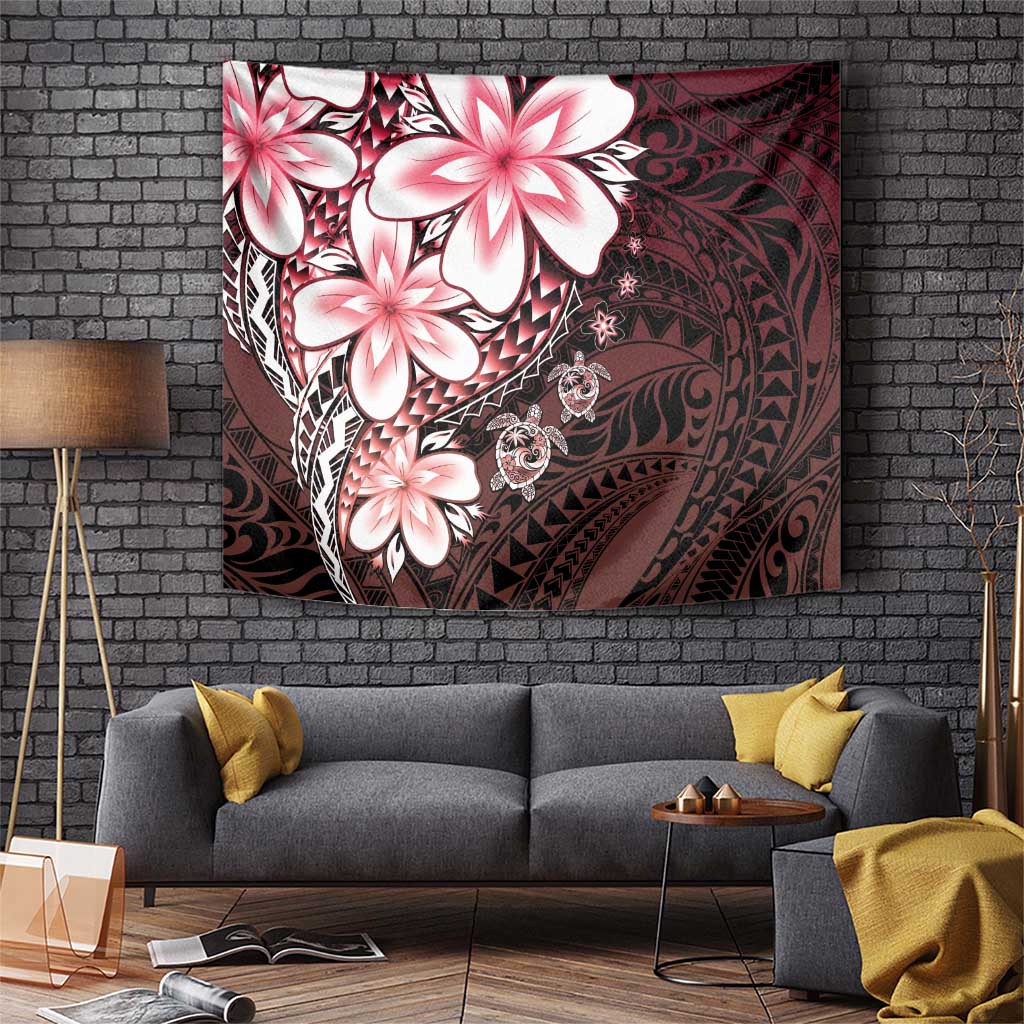 Polynesia Romantic Valentine Tapestry Sea Turtle Couple With Red Gradient Plumeria
