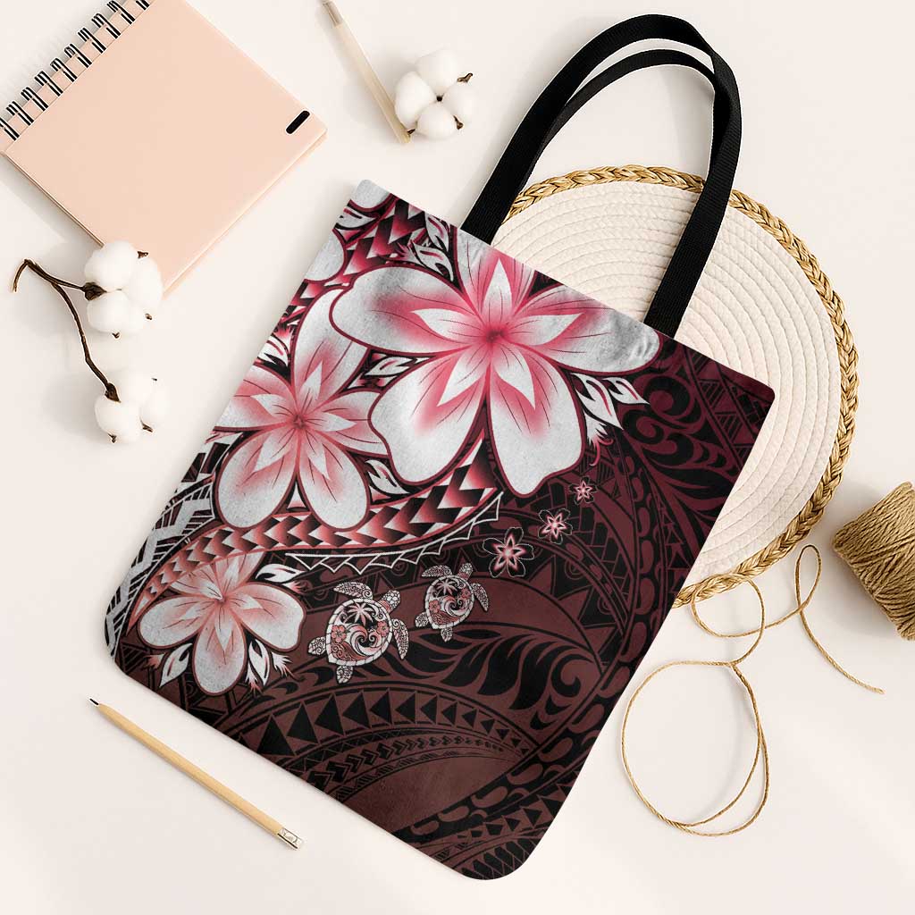 Polynesia Romantic Valentine Tote Bag Sea Turtle Couple With Red Gradient Plumeria LT05 Black Strap One Size Red - Polynesian Pride