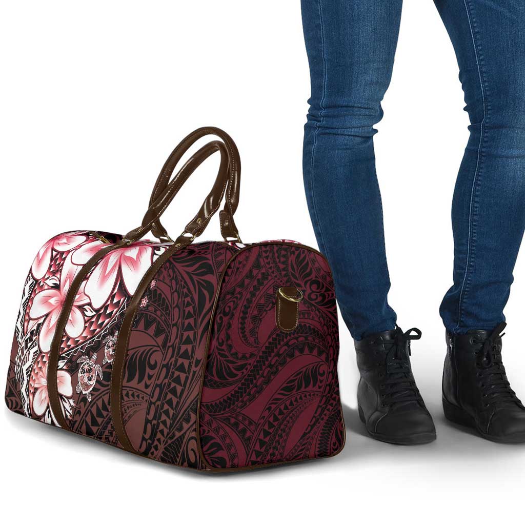 Polynesia Romantic Valentine Travel Bag Sea Turtle Couple With Red Gradient Plumeria