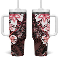 Polynesia Romantic Valentine Tumbler With Handle Sea Turtle Couple With Red Gradient Plumeria