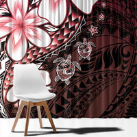 Polynesia Romantic Valentine Window Curtain Sea Turtle Couple With Red Gradient Plumeria