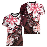 Polynesia Romantic Valentine Women V-Neck T-Shirt Sea Turtle Couple With Red Gradient Plumeria LT05 - Polynesian Pride