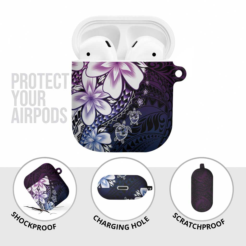 Polynesia Romantic Valentine AirPods Case Sea Turtle Couple With Purple Gradient Plumeria