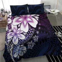 Polynesia Romantic Valentine Bedding Set Sea Turtle Couple With Purple Gradient Plumeria