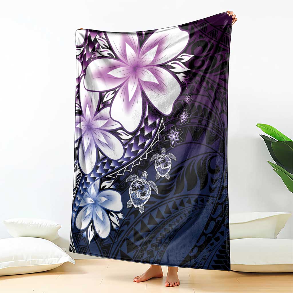 Polynesia Romantic Valentine Blanket Sea Turtle Couple With Purple Gradient Plumeria