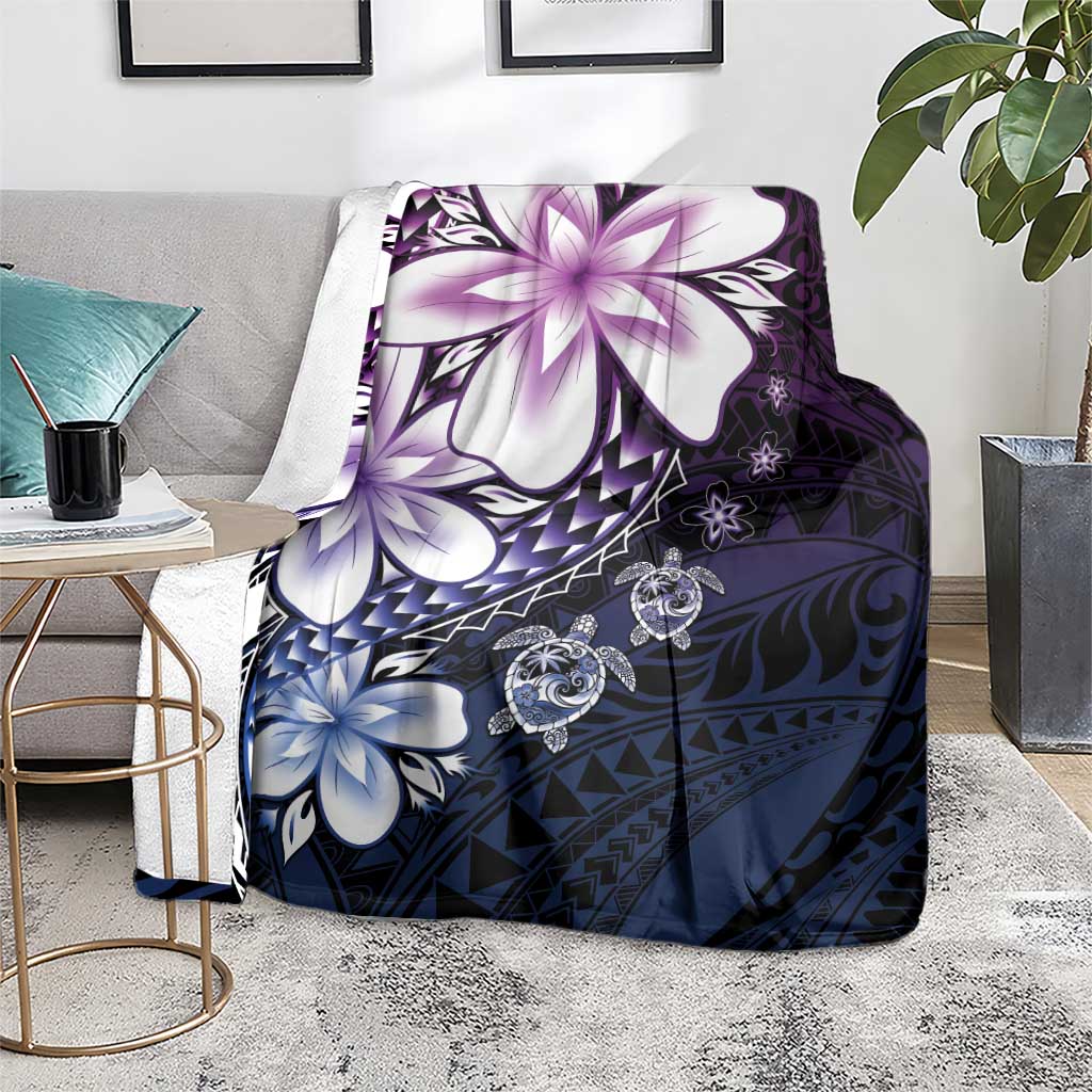 Polynesia Romantic Valentine Blanket Sea Turtle Couple With Purple Gradient Plumeria