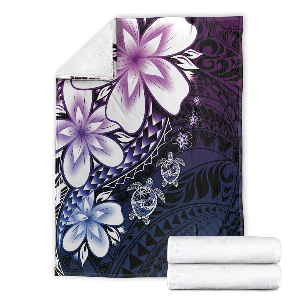 Polynesia Romantic Valentine Blanket Sea Turtle Couple With Purple Gradient Plumeria