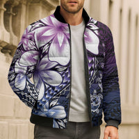Polynesia Romantic Valentine Bomber Puffer Jacket Sea Turtle Couple With Purple Gradient Plumeria