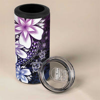 Polynesia Romantic Valentine 4 in 1 Can Cooler Tumbler Sea Turtle Couple With Purple Gradient Plumeria