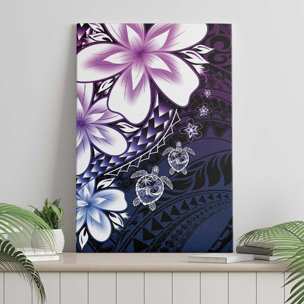 Polynesia Romantic Valentine Canvas Wall Art Sea Turtle Couple With Purple Gradient Plumeria