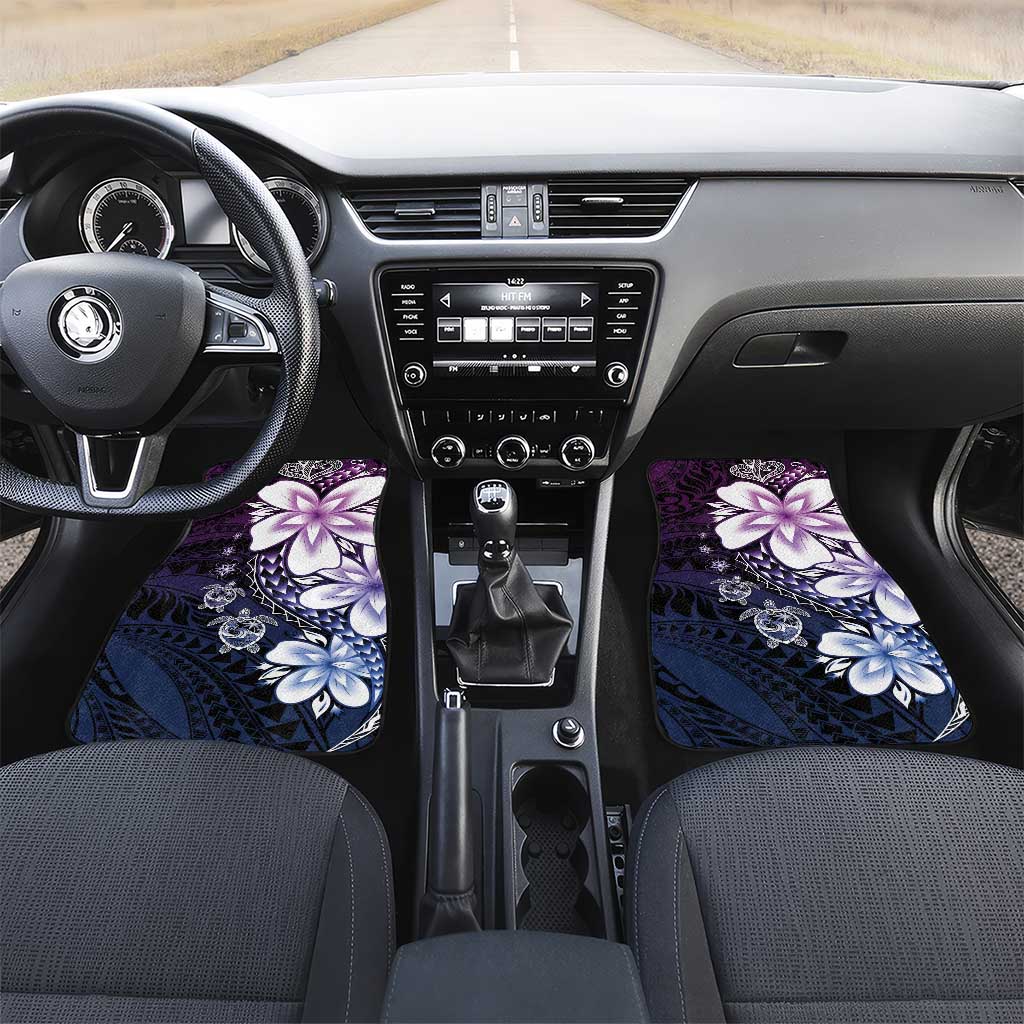 Polynesia Romantic Valentine Car Mats Sea Turtle Couple With Purple Gradient Plumeria
