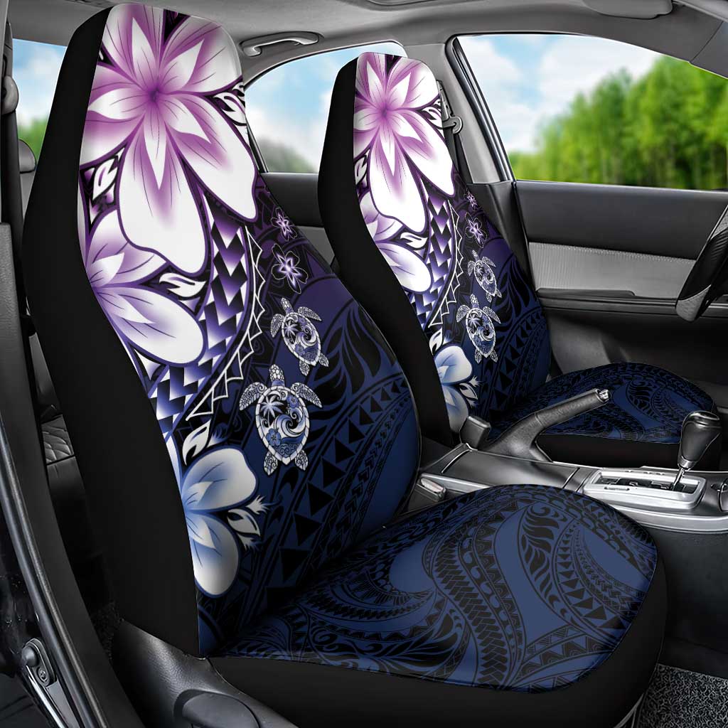Polynesia Romantic Valentine Car Seat Cover Sea Turtle Couple With Purple Gradient Plumeria