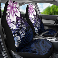 Polynesia Romantic Valentine Car Seat Cover Sea Turtle Couple With Purple Gradient Plumeria