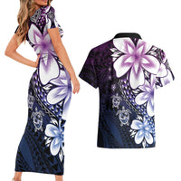 Polynesia Romantic Valentine Couples Matching Short Sleeve Bodycon Dress and Hawaiian Shirt Sea Turtle Couple With Purple Gradient Plumeria LT05 - Polynesian Pride
