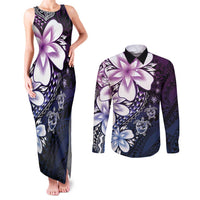 Polynesia Romantic Valentine Couples Matching Tank Maxi Dress and Long Sleeve Button Shirt Sea Turtle Couple With Purple Gradient Plumeria LT05 Purple - Polynesian Pride