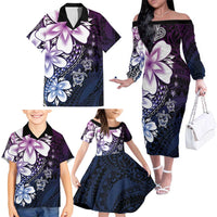 Polynesia Romantic Valentine Family Matching Off The Shoulder Long Sleeve Dress and Hawaiian Shirt Sea Turtle Couple With Purple Gradient Plumeria LT05 - Polynesian Pride