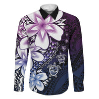Polynesia Romantic Valentine Family Matching Off The Shoulder Long Sleeve Dress and Hawaiian Shirt Sea Turtle Couple With Purple Gradient Plumeria LT05 Dad's Shirt - Long Sleeve Purple - Polynesian Pride