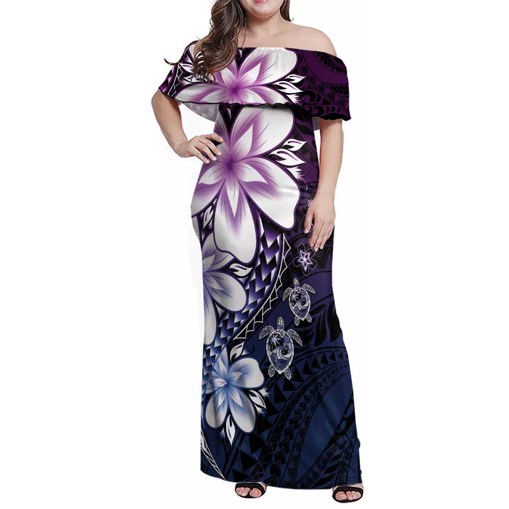 Polynesia Romantic Valentine Family Matching Off Shoulder Maxi Dress and Hawaiian Shirt Sea Turtle Couple With Purple Gradient Plumeria LT05 Mom's Dress Purple - Polynesian Pride