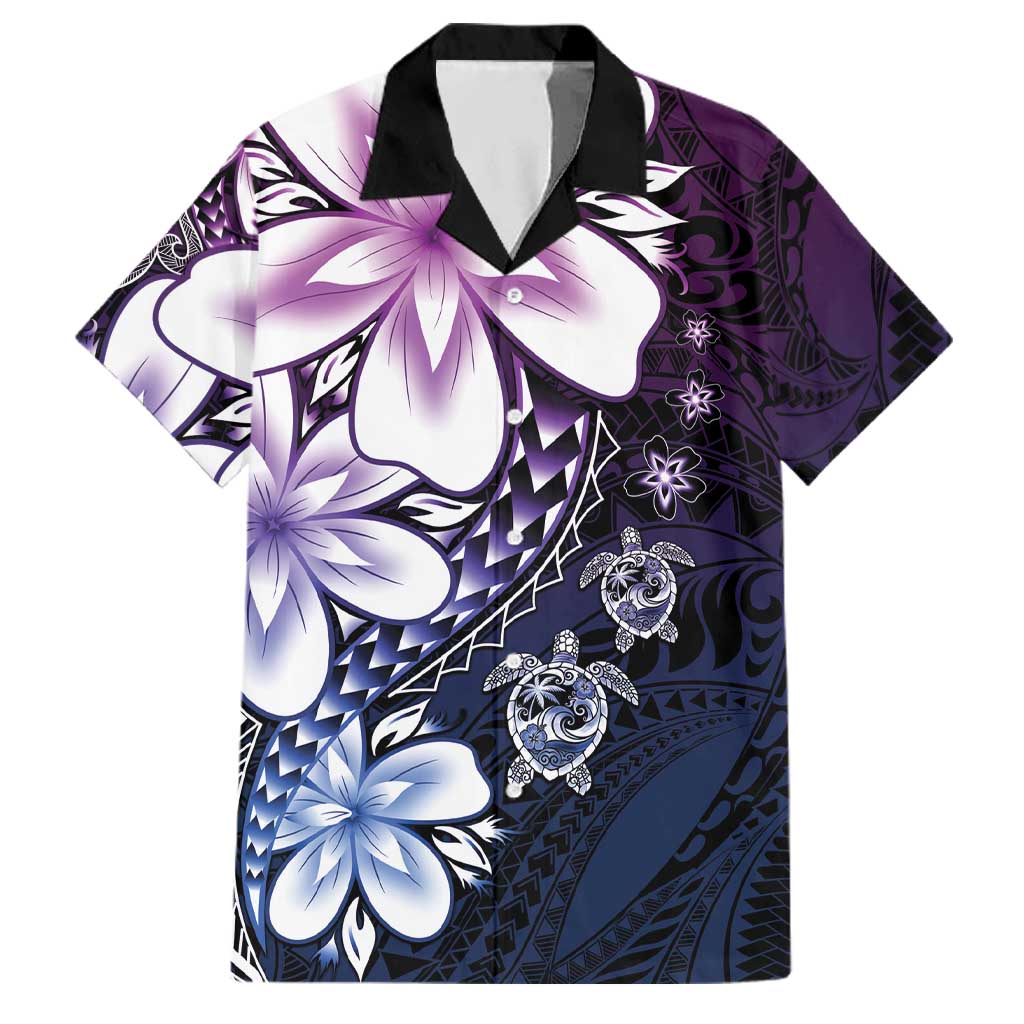 Polynesia Romantic Valentine Family Matching Puletasi and Hawaiian Shirt Sea Turtle Couple With Purple Gradient Plumeria LT05 Dad's Shirt - Short Sleeve Purple - Polynesian Pride