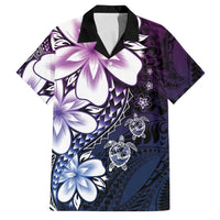 Polynesia Romantic Valentine Family Matching Puletasi and Hawaiian Shirt Sea Turtle Couple With Purple Gradient Plumeria LT05 Dad's Shirt - Short Sleeve Purple - Polynesian Pride