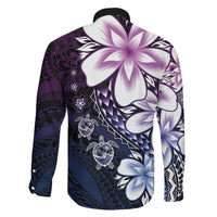 Polynesia Romantic Valentine Family Matching Puletasi and Hawaiian Shirt Sea Turtle Couple With Purple Gradient Plumeria LT05 - Polynesian Pride