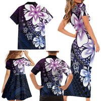 Polynesia Romantic Valentine Family Matching Short Sleeve Bodycon Dress and Hawaiian Shirt Sea Turtle Couple With Purple Gradient Plumeria LT05 - Polynesian Pride