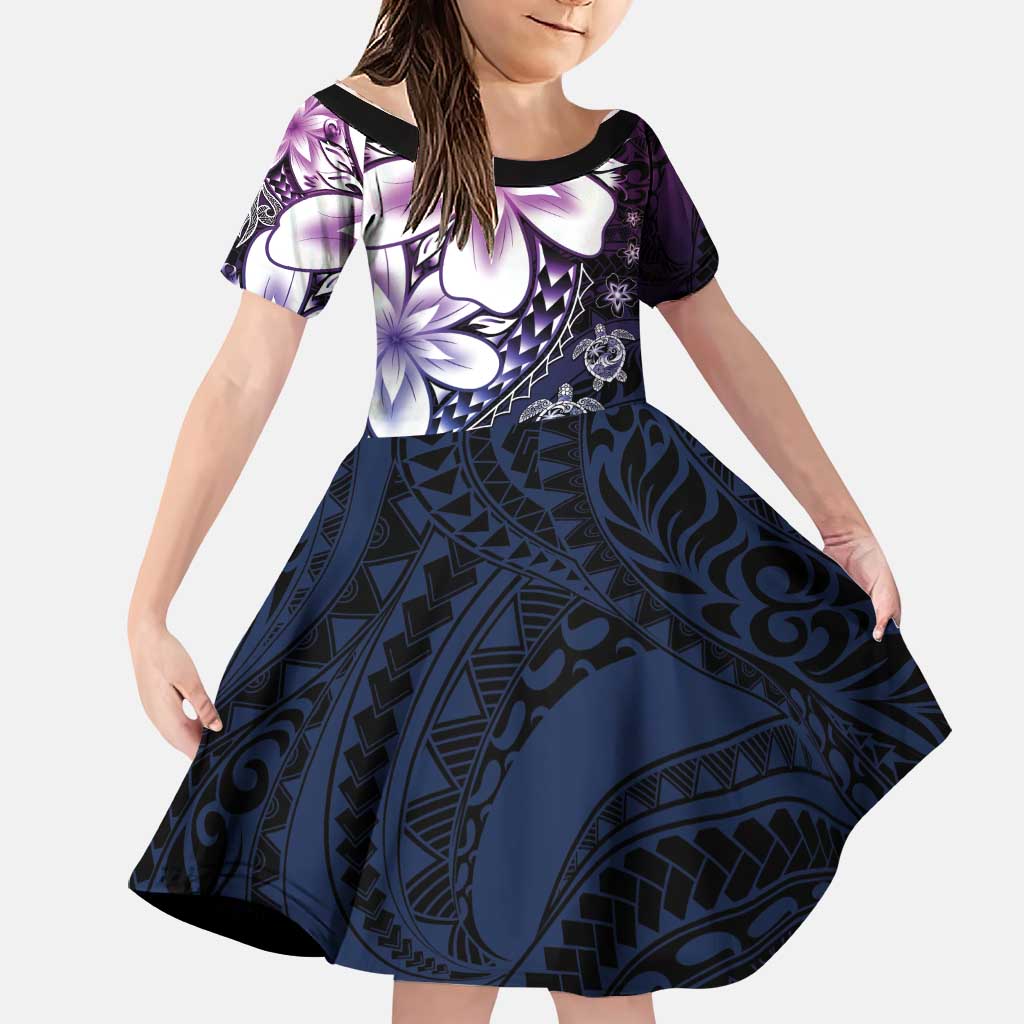 Polynesia Romantic Valentine Family Matching Summer Maxi Dress and Hawaiian Shirt Sea Turtle Couple With Purple Gradient Plumeria LT05 Daughter's Dress Purple - Polynesian Pride