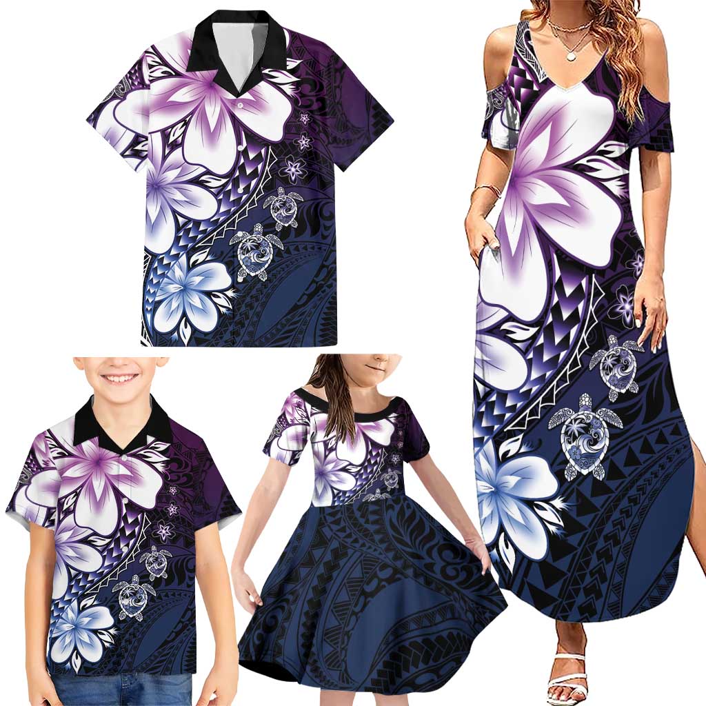 Polynesia Romantic Valentine Family Matching Summer Maxi Dress and Hawaiian Shirt Sea Turtle Couple With Purple Gradient Plumeria LT05 - Polynesian Pride