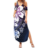 Polynesia Romantic Valentine Family Matching Summer Maxi Dress and Hawaiian Shirt Sea Turtle Couple With Purple Gradient Plumeria LT05 Mom's Dress Purple - Polynesian Pride