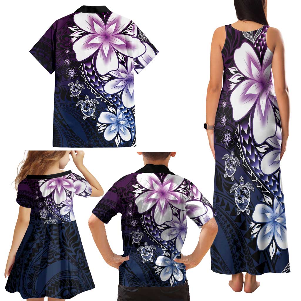 Polynesia Romantic Valentine Family Matching Tank Maxi Dress and Hawaiian Shirt Sea Turtle Couple With Purple Gradient Plumeria LT05 - Polynesian Pride