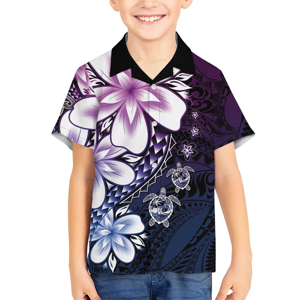 Polynesia Romantic Valentine Hawaiian Shirt Sea Turtle Couple With Purple Gradient Plumeria