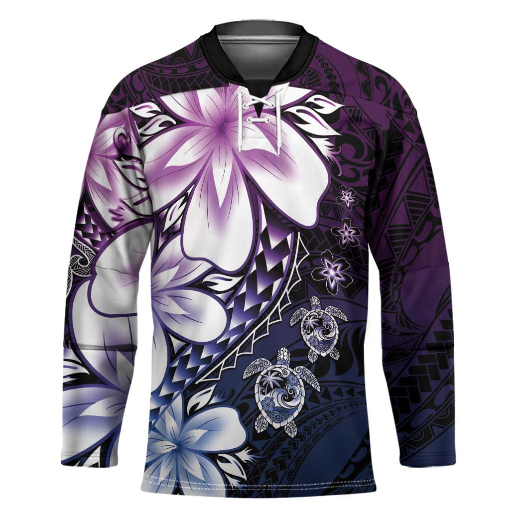 Polynesia Romantic Valentine Hockey Jersey Sea Turtle Couple With Purple Gradient Plumeria