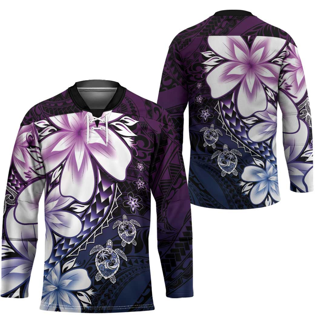 Polynesia Romantic Valentine Hockey Jersey Sea Turtle Couple With Purple Gradient Plumeria