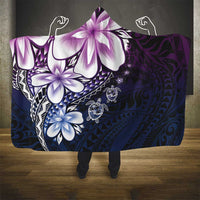 Polynesia Romantic Valentine Hooded Blanket Sea Turtle Couple With Purple Gradient Plumeria