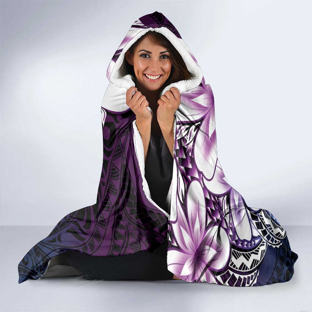 Polynesia Romantic Valentine Hooded Blanket Sea Turtle Couple With Purple Gradient Plumeria