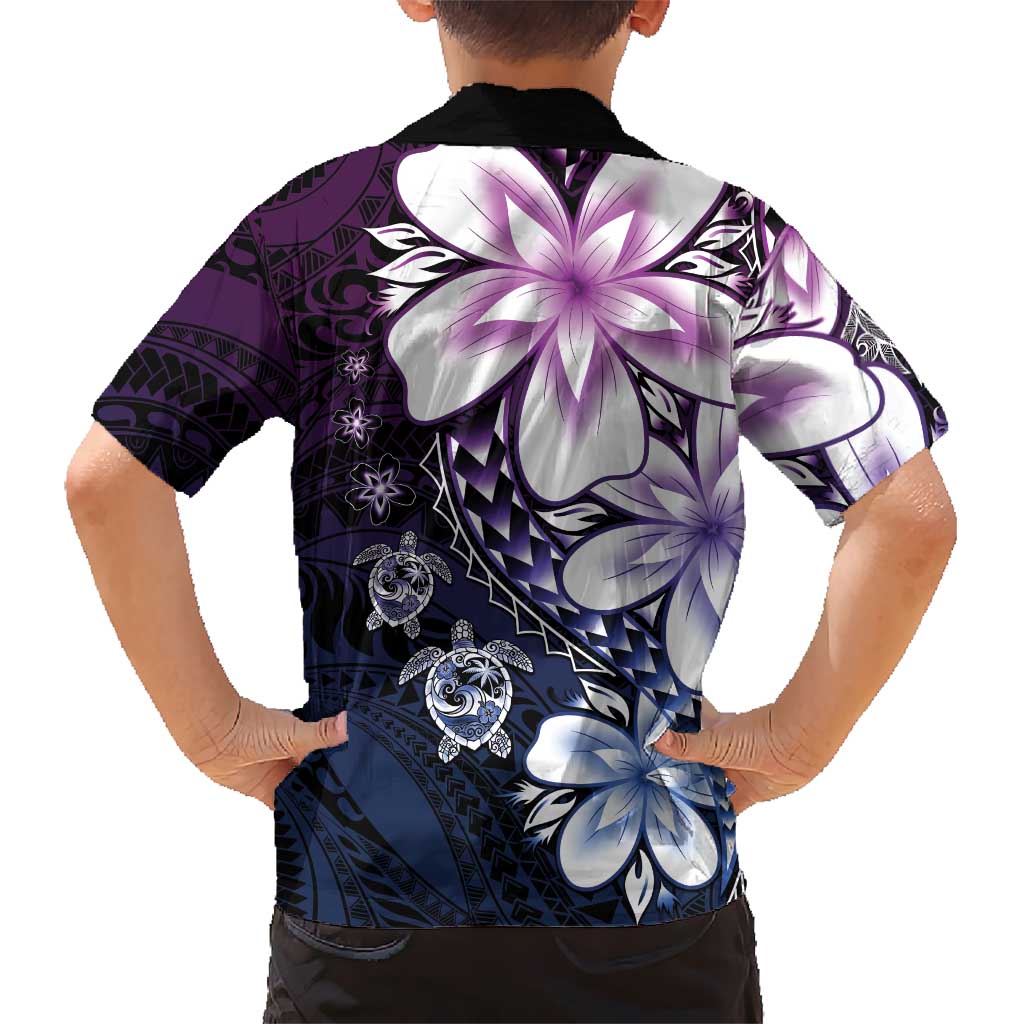 Polynesia Romantic Valentine Kid Hawaiian Shirt Sea Turtle Couple With Purple Gradient Plumeria