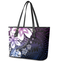 Polynesia Romantic Valentine Leather Tote Bag Sea Turtle Couple With Purple Gradient Plumeria