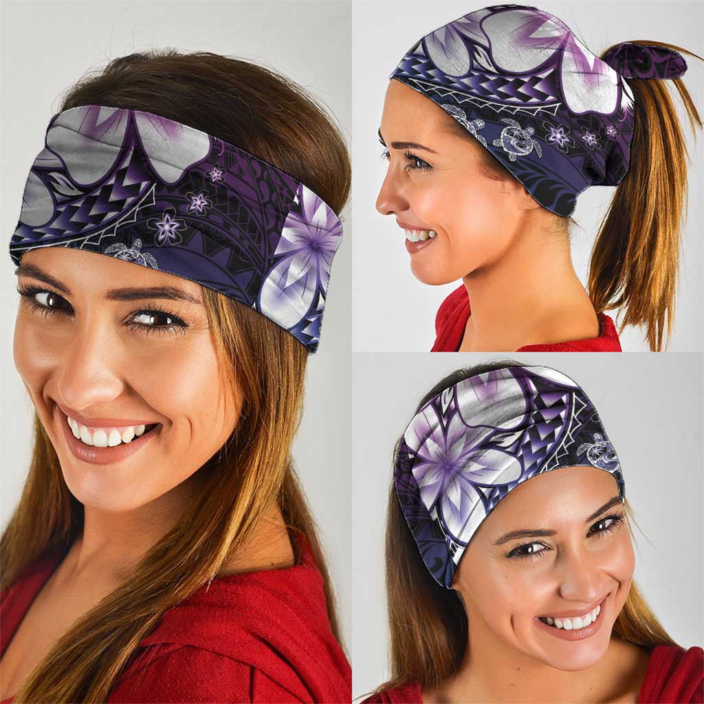 Polynesia Romantic Valentine Neck Gaiter Sea Turtle Couple With Purple Gradient Plumeria